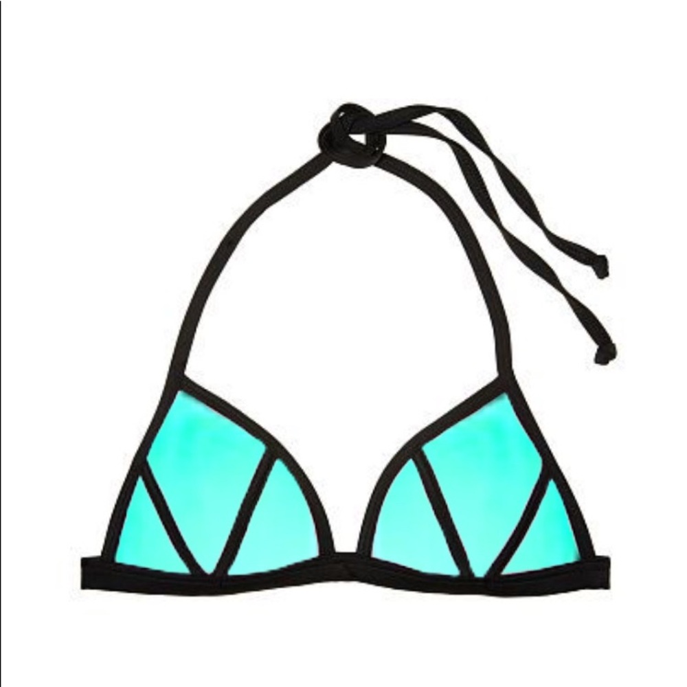 push up tie halter triangle aqua blue bikini top